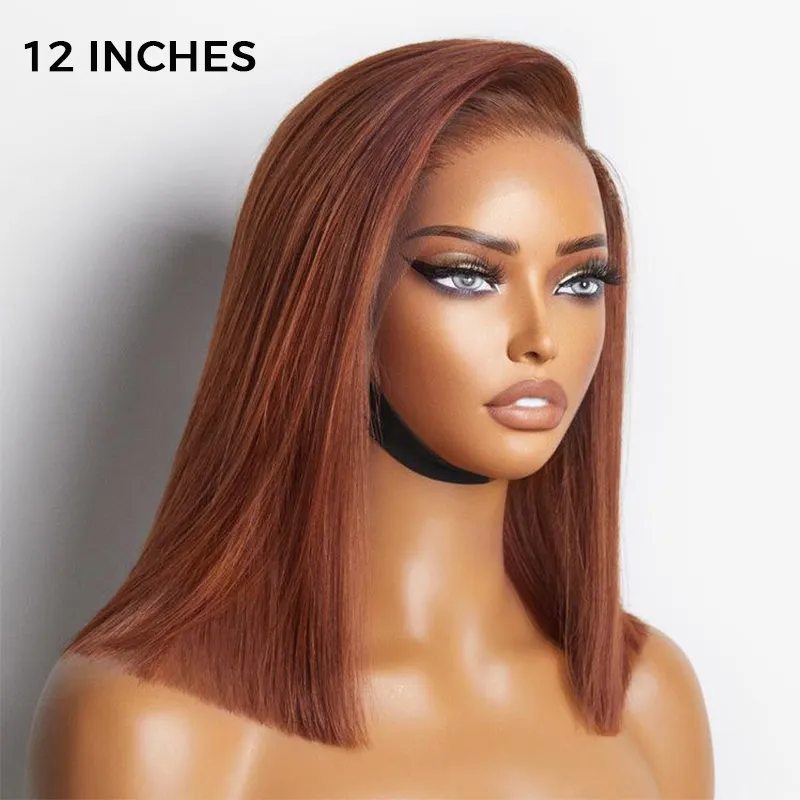 TRILL Copper Brown Color Straight Bob Wig 6×5 Wear Go Glueless 100% Human Hair 180% Density