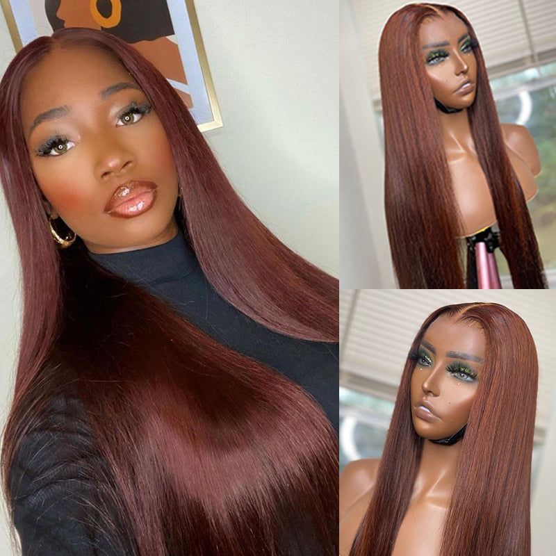 TRILL New #33 Red Brown Auburn Color Straight Human Hair Wig HD Lace 5X5/4X4/13X4 Lace Frontal Wigs
