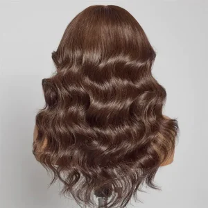 TRILL Curtain Bangs Brown Color Body Wave 6×5 HD Lace Glueless Human Hair Wig Pre Cut & Plucked