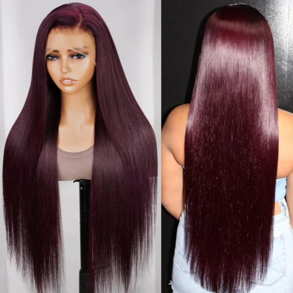 DARK PURPLE PLUM COLORED 13X4 LACE FRONT SILKY STRAIGHT/BODY WAVE WIG