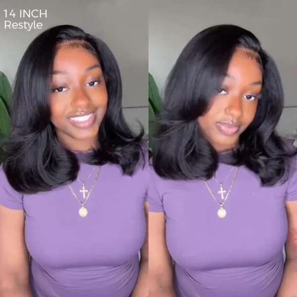 Layered Cut Kinky Straight Bob Human Hair Wig (6x5 HD Lace Glueless Short wig