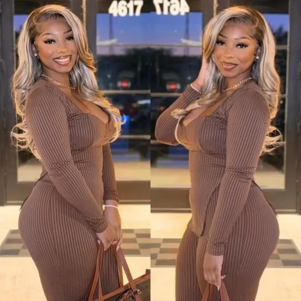 #P18/613 BLONDE STRAIGHT/BODY WAVE HUMAN HAIR WIG BLONDE WITH HIGHLIGHTS