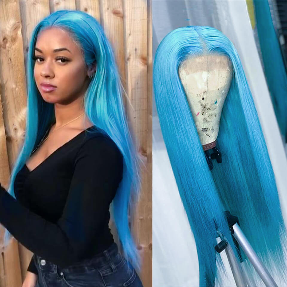 TRILL Colorful Straight Hair 13×4 Lace Frontal Wig Blue Orange Pink Green Grey Yellow Color 180 Density