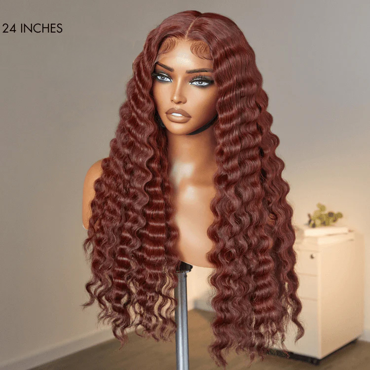 TRILL Hair Retro Trends Dark Reddish Brown Ocean Wave Glueless 5x5 Closure Lace Long Wig