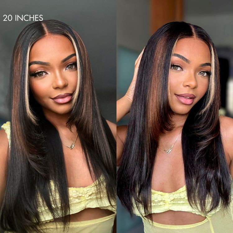 TRILL Hair 180% Density | Trendy Layered Cut Pre-plucked Glueless 5x5 Closure Lace Wig 100% Human Hair Natural Black OR Color Highlight