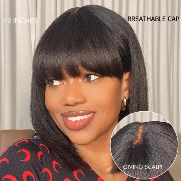 TRILL Hair Put On and Go Reddish Purple / Ash Blonde Highlight / Brown Highlight / Natural Black Layered Cut Yaki Straight Minimalist Lace Bob Wig