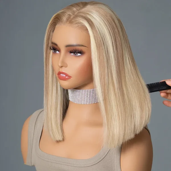 TRILL Blonde Highlight Color Bob Human Hair 6×5 13×6 HD Lace Glueless Wig P16/613 Pre Bleached & Plucked