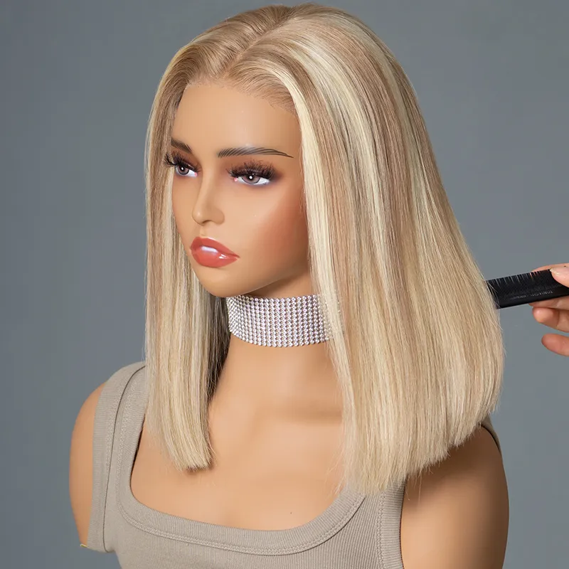 TRILL Blonde Highlight Color Bob Human Hair 6×5 13×6 HD Lace Glueless Wig P16/613 Pre Bleached & Plucked