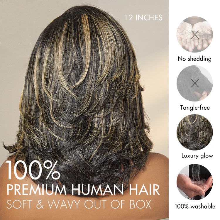 TRILL Honey Blonde Highlight Layered Cut Glueless Wig Minimalist HD Lace Human Hair Wig