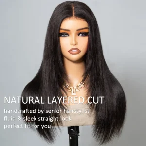 TRILL Layered Straight Hair Glueless Lace Front Wigs 100% Human Hair Medium Length Pre Plucked & Bleached Pre Cut Option