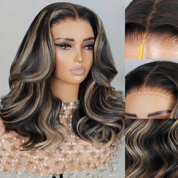 TRILL Ombre Color Bob 6×5 HD Lace Closure Wigs Short Honey Blonde Human Hair Wigs 180% Density
