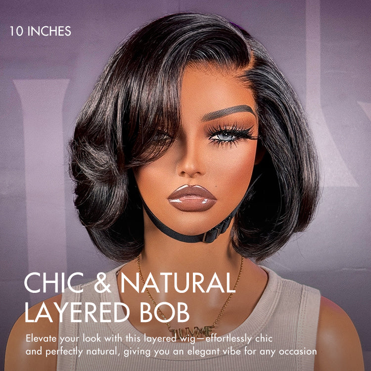 TRILL Chic & Natural Layered Bob Wig Ear-to-Ear Wide T Lace Glueless Human Hair Wig Pre-Cut Lace