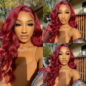 TRILL 99J Burgundy Color Straight/Body Wave 6×5 HD Lace Wear Go Glueless Human Hair Wig