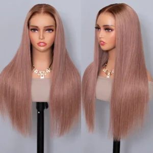 TRILL Ash Pink Ombre Color Straight Hair Glueless 6×5 HD Lace Human Hair Wig Pre Plucked Hairline