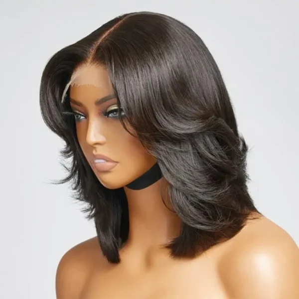 TRILL Handcraft Layered Cut 6×5 HD Lace Wear Go Glueless Short Bob Wig 100% Human Hair Natural Black