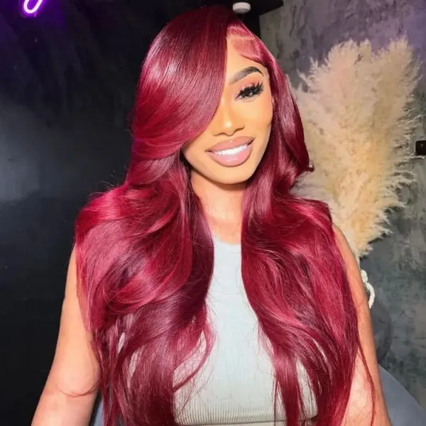 TRILL 99J Body Wave/Straight 13×4 & 6×5 Lace Front Wig HD Lace Burgundy Colored Wear Go Glueless Wig 180% Density