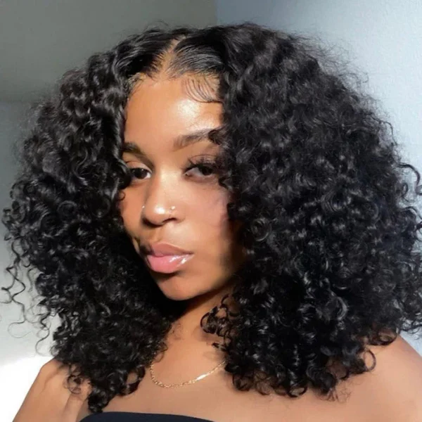 TRILL EaseElle Series Minimalist 6 Inch Deep Part Hairline Glueless Lace Jerry Curly Bob Pre-Bleached Miny Knots Middle Part Closure Wigs