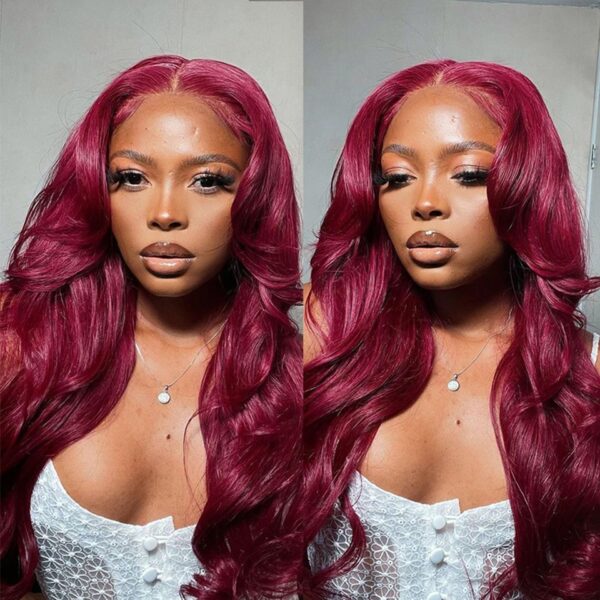 TRILL 99J Body Wave/Straight 13×4 & 6×5 Lace Front Wig HD Lace Burgundy Colored Wear Go Glueless Wig 180% Density