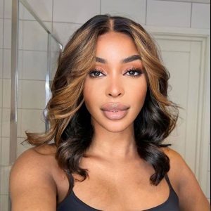 TRILL Highlight Short Human Hair Wig New Body Wave Beautiful Barrel Curls Glueless HD Lace Wig