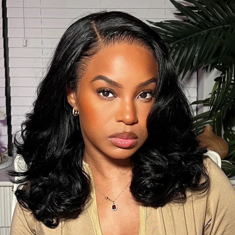 TRILL Loose Body Wave Short Human Hair 9×6 HD Lace Glueless Wig M-Cap Shoulder Length 200% Density