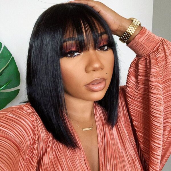 TRILL Glueless Short Bob Straight Hair Wig with Bangs 6×5 HD Lace 180% Density