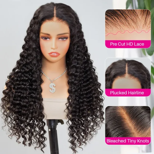 TRILL Deep Wave 6×5 13×4 HD Lace Frontal Human Hair Wigs Pre Plucked Curly Wig 200% Density