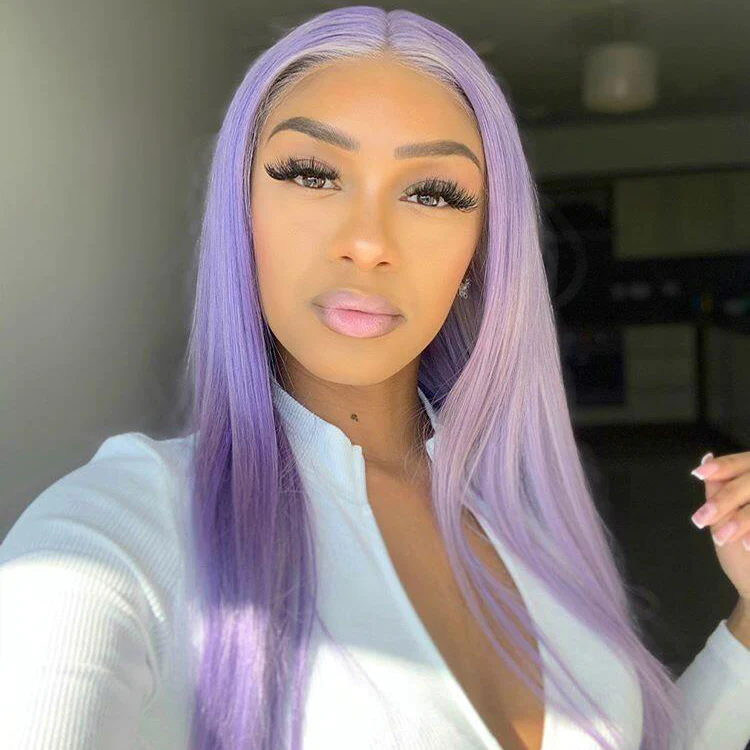 TRILL Light Lavender Wig Straight/Body Wave Human Hair Wigs 13x4 Transparent HD Lace Wigs