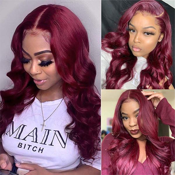 13x4 LACE FRONTAL WIG 99J BURGANDY HUMAN HAIR