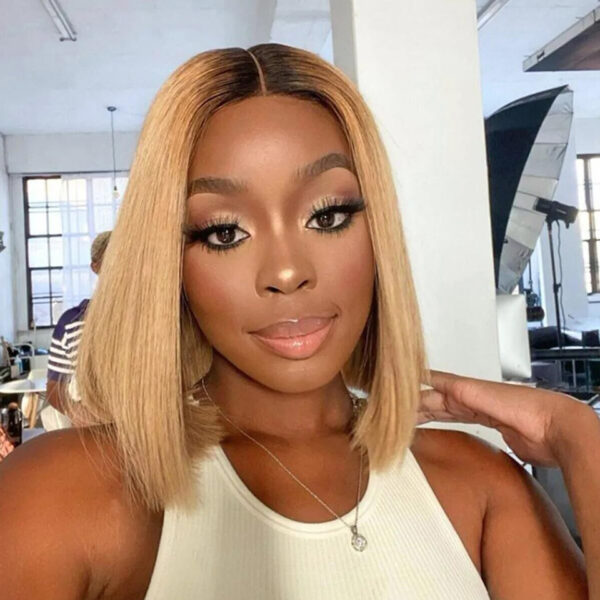 TRILL Ombre Color Bob 6×5 HD Lace Closure Wigs Short Honey Blonde Human Hair Wigs 180% Density