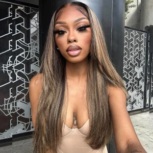 TRILL Trendy Layered Cut Highlight Color Straight Human Hair Wear Go Glueless 6×5 HD Lace Wig Plucked & Bleached