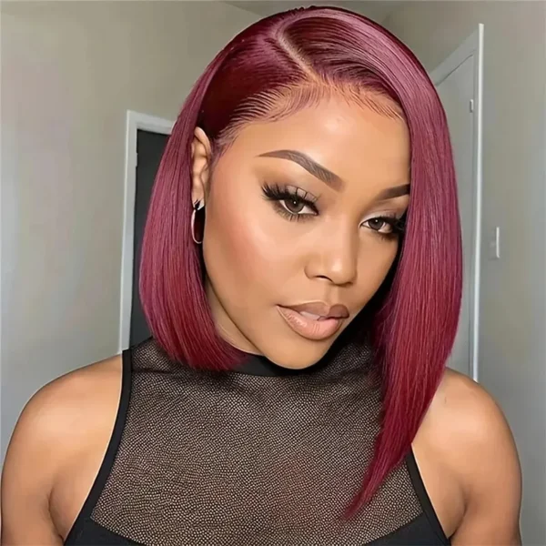 TRILL Burgundy 99J Color Short Bob Straight Human Hair 6×5 Glueless Lace Closure Wigs
