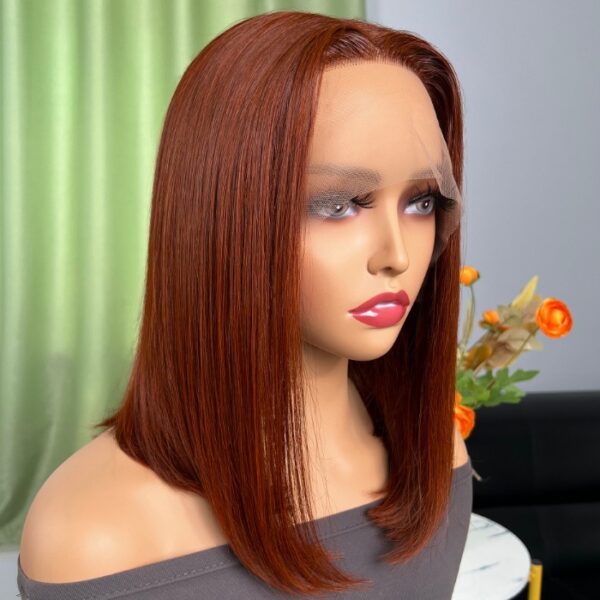 TRILL Reddish Brown Short Bob Straight Hair 6×4 Glueless HD Lace Closure Human Hair Wig 180% Density