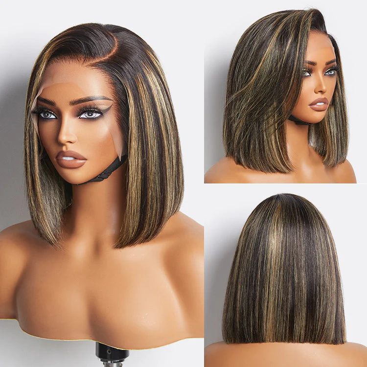 TRILL Bob Highlight Balayage Color 13x4 Lace Front Wig 10inch Human Hair Wig Short Bob