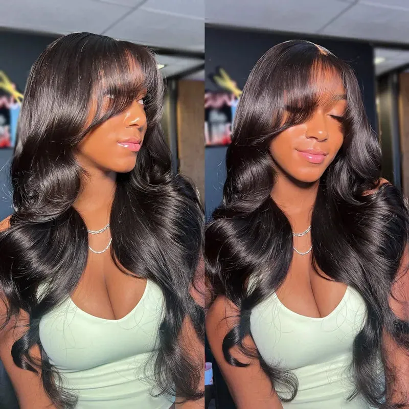 TRILL Face-Framing Curtain Bangs Body Wave Wig 6×5 Lace Glueless Wear Go Human Hair Wig
