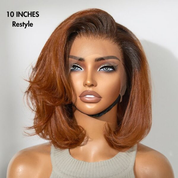TRILL Ginger Ombre Silky Blunt Cut Glueless 13x4 Frontal Lace Short Bob Wig 100% Human Hair