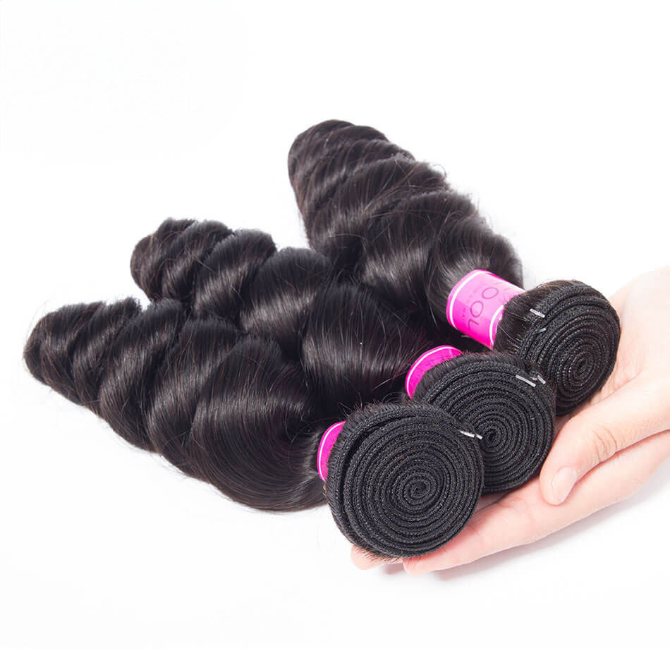 TRILL Hair Brazilian Loose Wave Bundles With Closure Brazilian Human Hair Weave Bundles 3 Bundles With Closure Spring Loose Curly 10A Grade