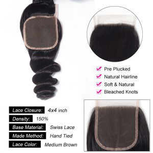 TRILL Hair Brazilian Loose Wave Bundles With Closure Brazilian Human Hair Weave Bundles 3 Bundles With Closure Spring Loose Curly 10A Grade