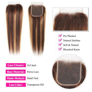 TRILL Highlight Honey Blonde Straight Hair 3/4 Bundles with 5×5 HD Lace Closure 100% Human Hair Weave P4/27 Color