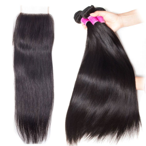 TRILL 10A Indian Straight Hair Bundles With Closure Free Part Mink Straight 3 Bundles With Lace Closure