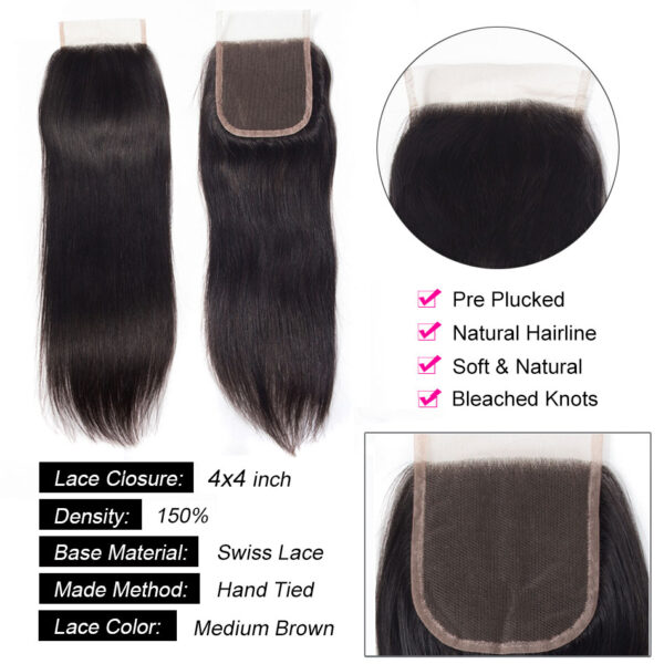 TRILL 10A Indian Straight Hair Bundles With Closure Free Part Mink Straight 3 Bundles With Lace Closure