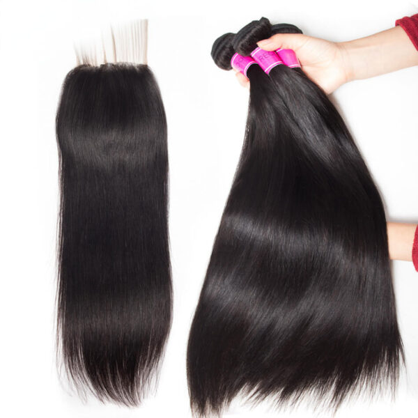 TRILL 10A Indian Straight Hair Bundles With Closure Free Part Mink Straight 3 Bundles With Lace Closure