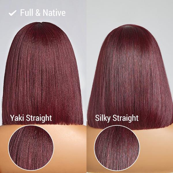 TRILL Hair Put On and Go Reddish Purple / Ash Blonde Highlight / Brown Highlight / Natural Black Layered Cut Yaki Straight Minimalist Lace Bob Wig