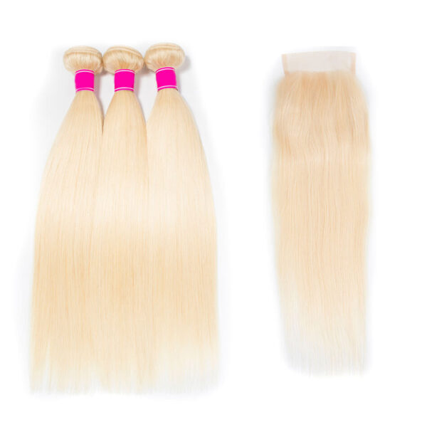 TRILL Brazilian 3 Bundles 613 Straight Virgin Human Hair With Lace Closure