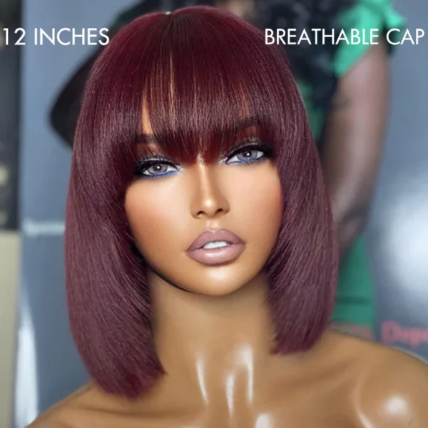 TRILL Hair Put On and Go Reddish Purple / Ash Blonde Highlight / Brown Highlight / Natural Black Layered Cut Yaki Straight Minimalist Lace Bob Wig