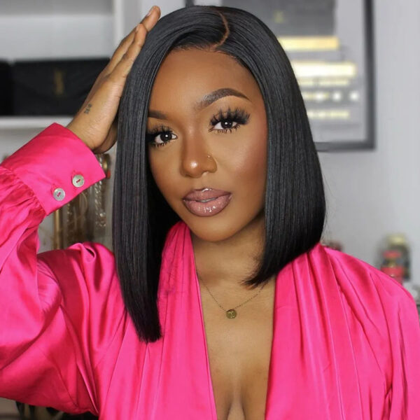 TRILL Glueless Side Part Silky Straight Short Bob C Part HD Lace Wig 100% Human Hair 180%