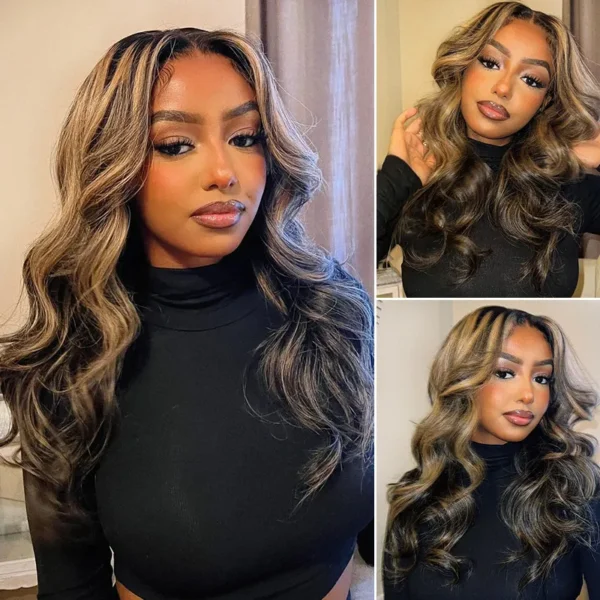 TRILL Balayage Highlight Curtain Bangs Body Wave 6×5 HD Lace Layered Glueless Human Hair Wig Pre Cut & Plucked