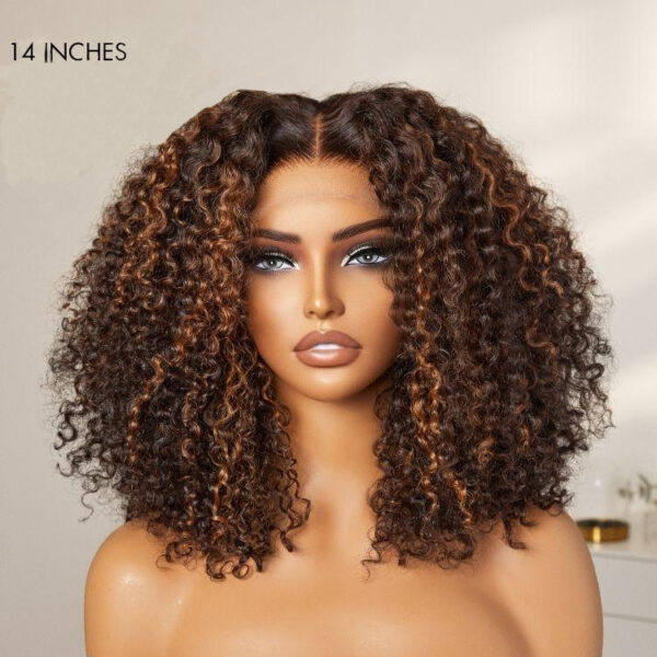 TRILL 180% Density Copper Highlight Kinky Curly Glueless 5x5 Closure Lace Curly Wig