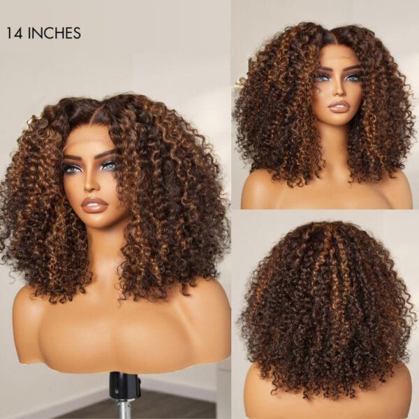 TRILL 180% Density Copper Highlight Kinky Curly Glueless 5x5 Closure Lace Curly Wig
