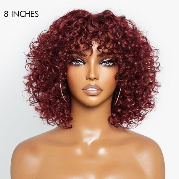 TRILL Dark Red Water Wave Glueless Minimalist Lace Curly Wig with Bangs Beginner Friendly