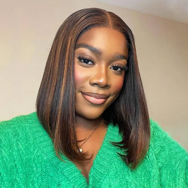 TRILL Blonde Highlight Mix Color Short Bob Straight Human Hair 6×5 Glueless Pre-Cut Lace Wig Bleached Knots